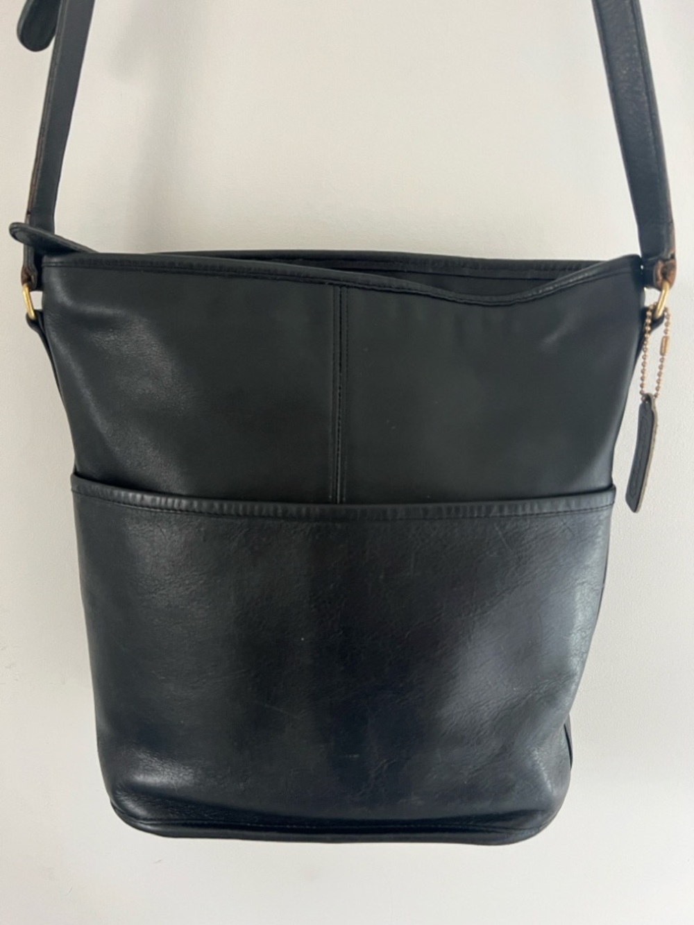 Vintage Coach Black Leather Crossbody with Brass Hardware and COA